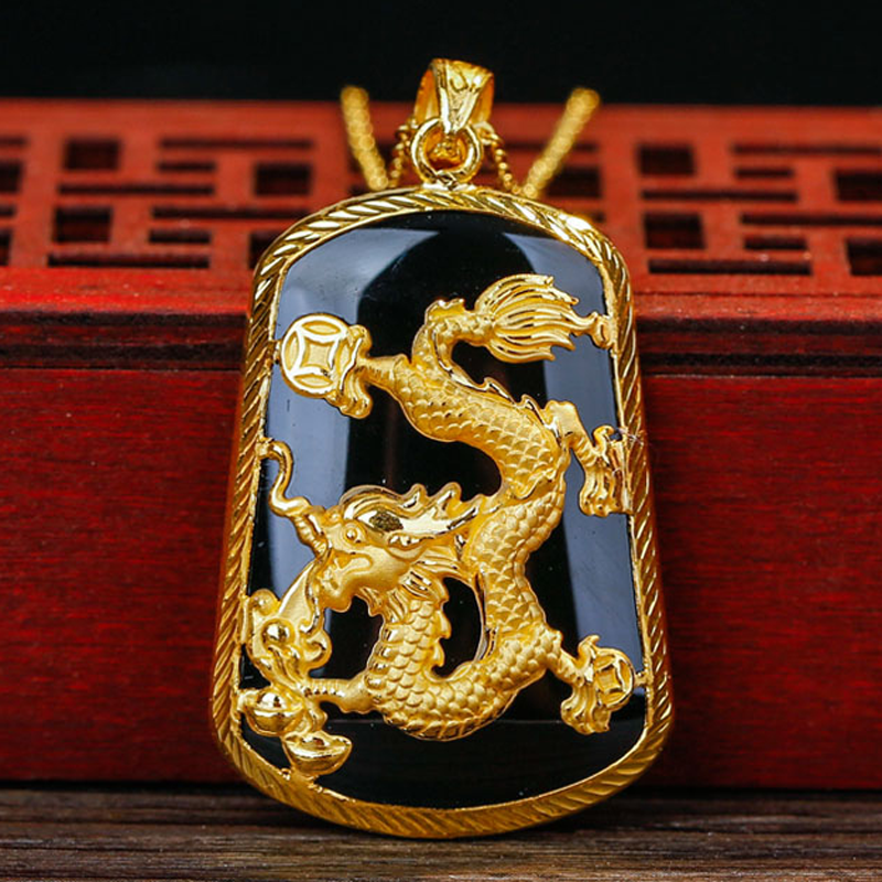 妙灵阁黄金十二生肖和田墨玉吊坠999足金镶玉鼠牛虎兔龙蛇马吊坠古法