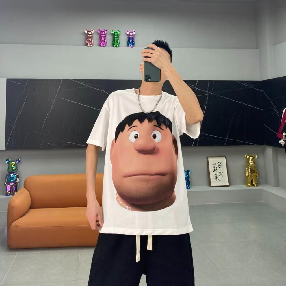 抖音同款youngguns夏季新款潮流时尚胖虎t恤印花圆领大码情侣t恤男女