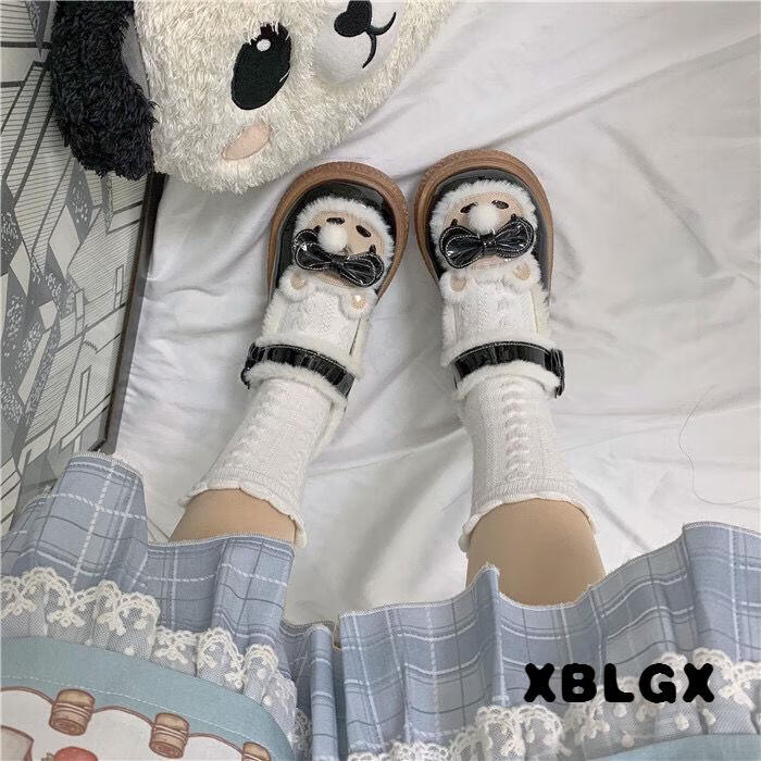 臭狗熊洛丽塔小皮鞋lolita制服鞋大头鞋蝴蝶结学生鞋lo女鞋jy 黑色加