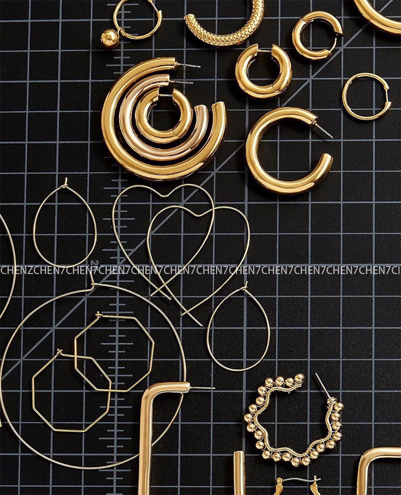 607chen欧美金色粗圈hoop大圆环圈圈耳圈夸张嘻哈圆圈耳夹耳环女