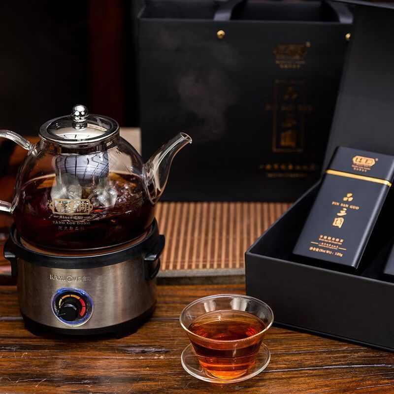 羊楼洞品三国2罐共240g羊楼洞青砖茶品三国老青茶袋泡茶黑茶米砖茶