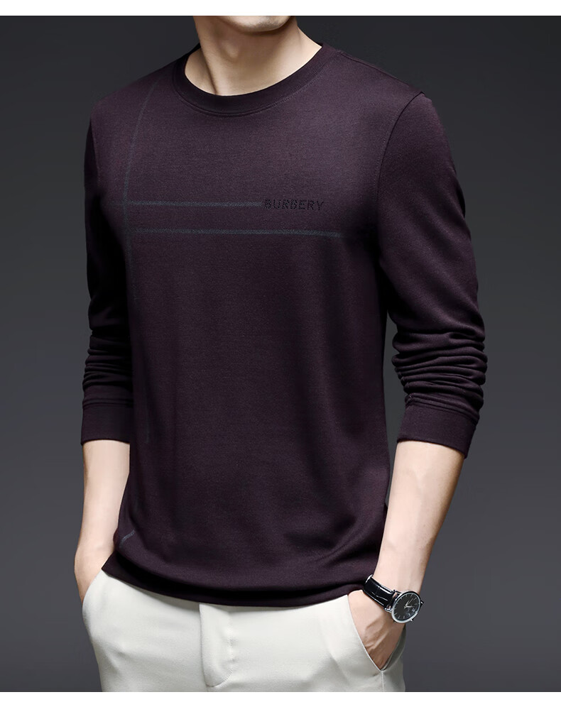 鄂尔多市产春秋季男士圆领休闲打底衫含羊毛男装上衣潮流纪朗鲨旗舰