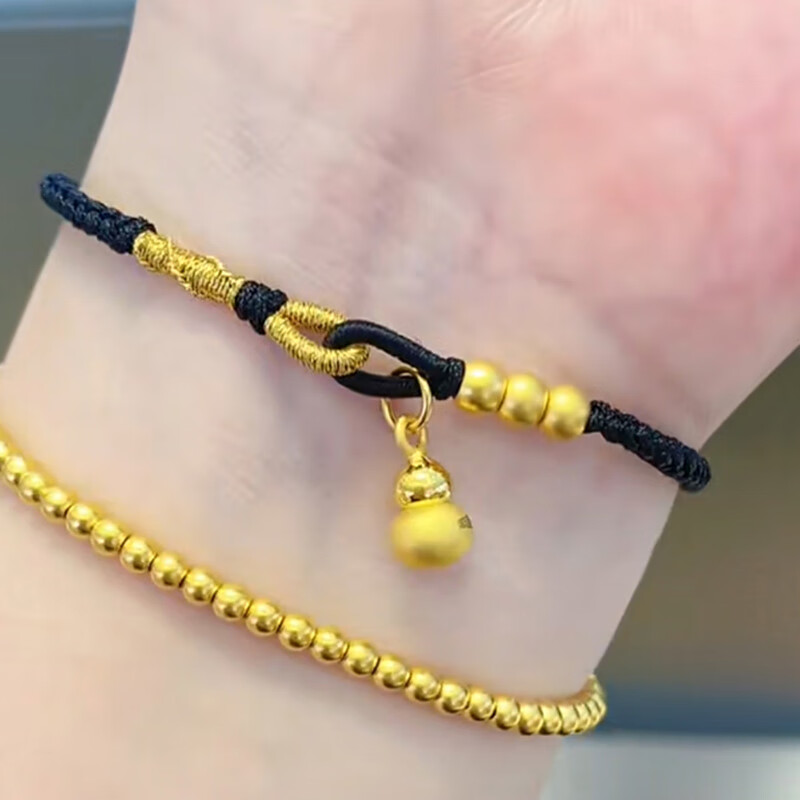 黄金葫芦手链女999足金3d硬金小金珠葫芦手工编织手绳送女友生日 足金