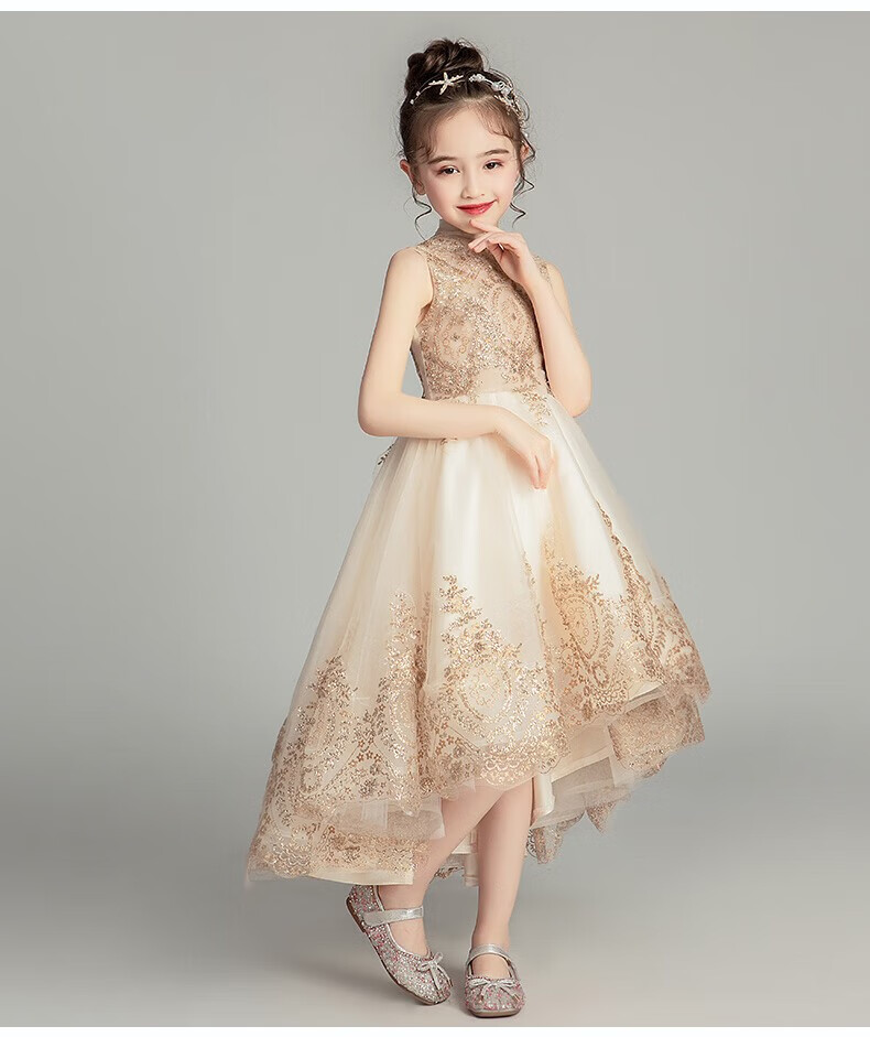 儿童婚纱裙白纱裙女童模特走秀礼服花童主持人公主裙女童蓬蓬纱花童