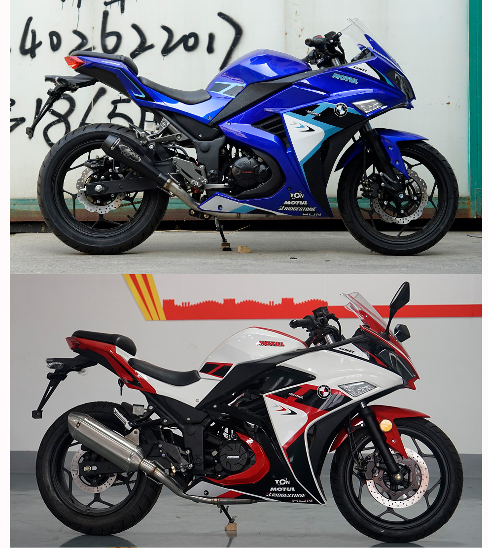 全新v6燃油摩托车仿赛跑车大排量双座400cc双缸电喷公路趴赛代步车