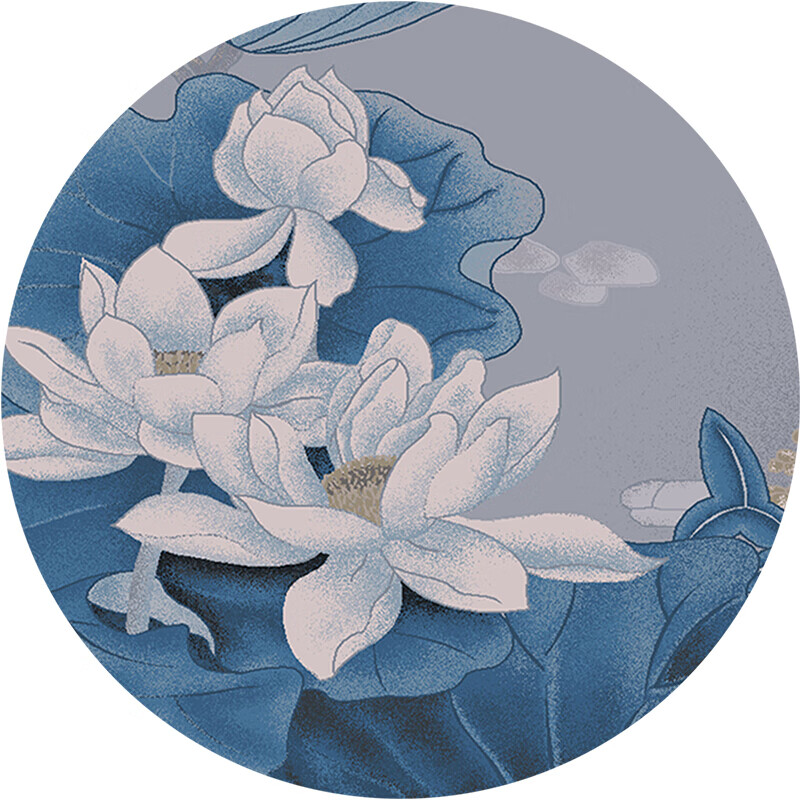 nianjie中国风圆形地毯荷花莲花卧室3d印花电脑椅垫可水洗拜佛垫意境
