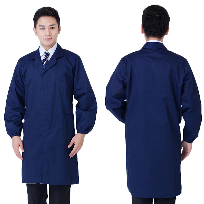 薄棉款蓝大褂子工作服实验室白大挂卫生实验食品厂男女长衫款 宝蓝色
