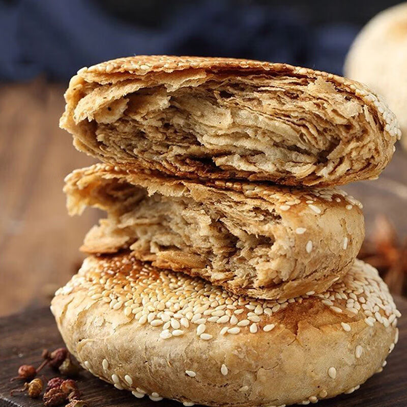 烧饼椒盐火烧夹肉传统小吃真空包280g华盛麻酱烧饼280g袋1袋每袋四个