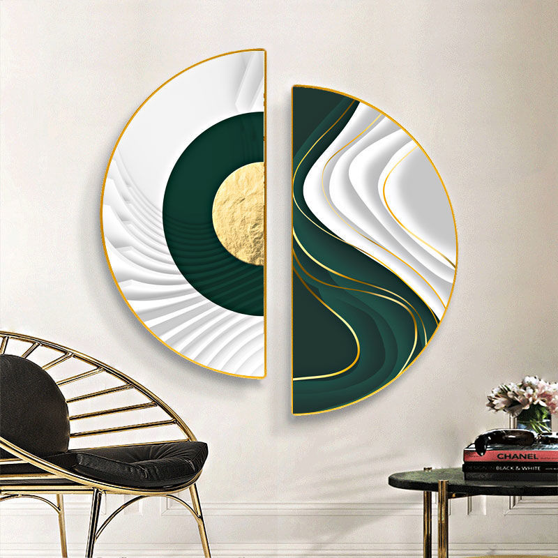 玄关装饰画客厅书房餐厅画过道酒柜半圆壁画003大小3040半圆2联黑框