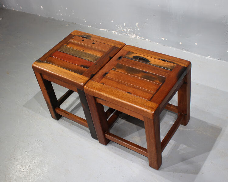伊瑞格仿古老船木茶桌方凳古船木茶几小方凳实木凳子方凳客厅喝茶桌