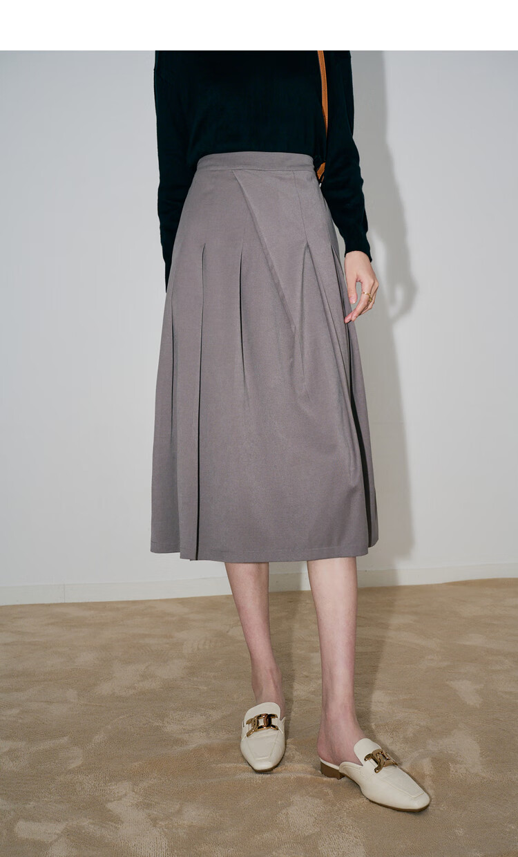 初棉显瘦立裁含羊毛半身裙女秋冬松紧腰小众黑色高腰半裙包臀裙黑色s