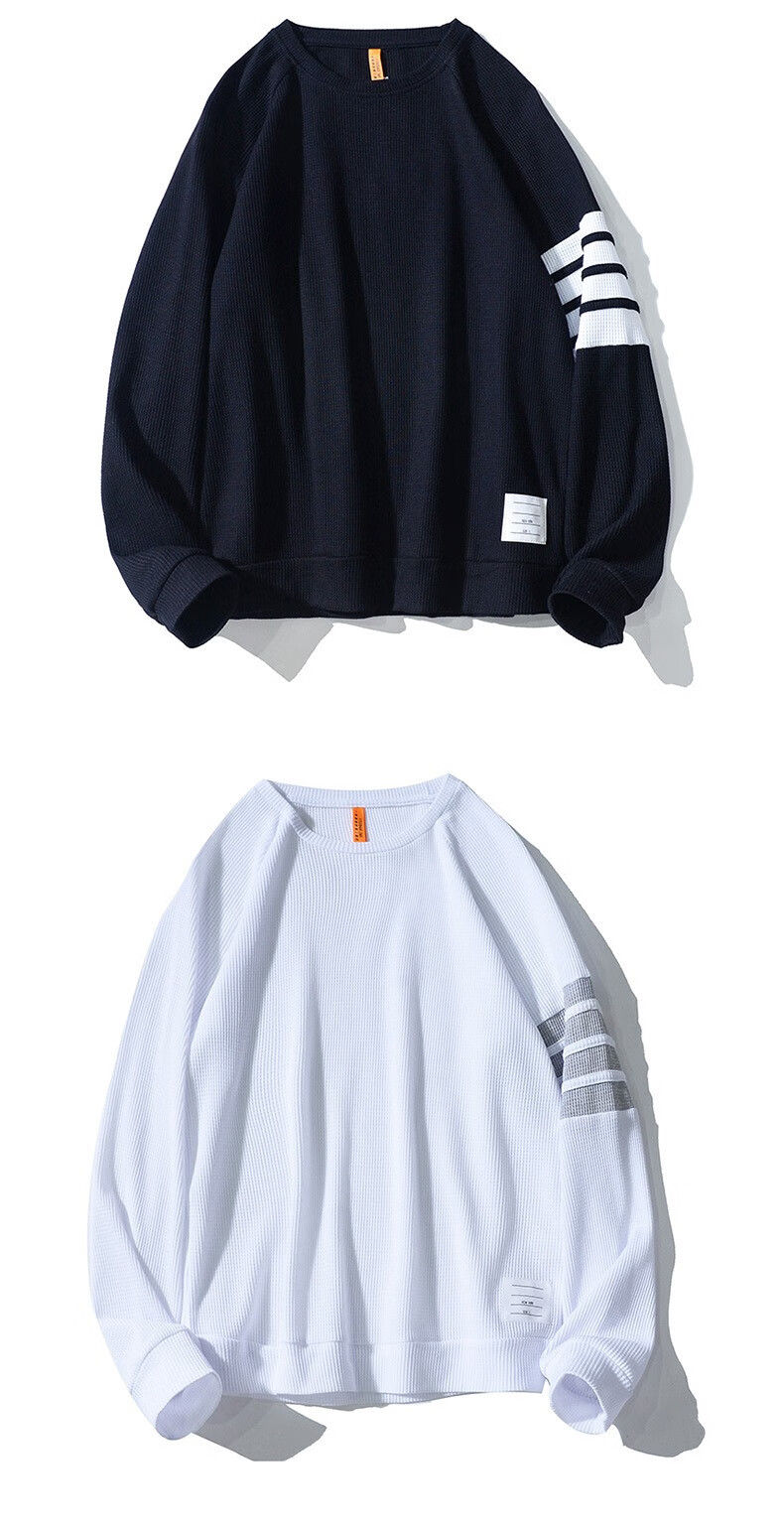 秋季四道杠经典卫衣tb女情侣圆领套头运动衫上衣常规外套wy0918黑色s