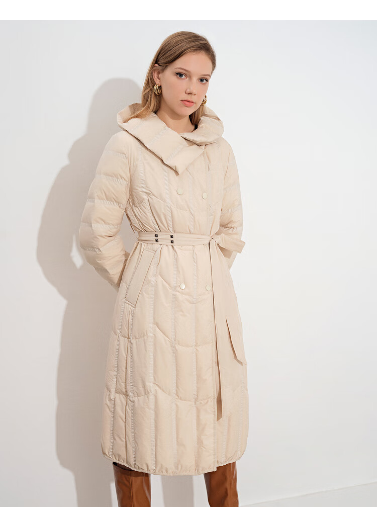 psalter诗篇影儿女装2021冬季新款拉链收腰中长款白鸭绒立领羽绒服