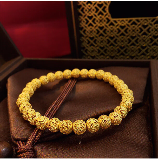 妙灵阁 手工古法花丝珠手串黄金镂空转运珠手链女999足金故宫款古法