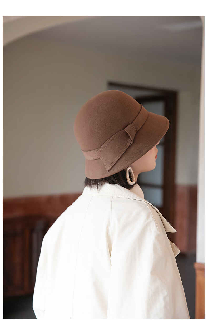 玛芮百利mauropoli新款毡帽女秋冬羊毛礼帽法式复古百搭毛呢渔夫帽