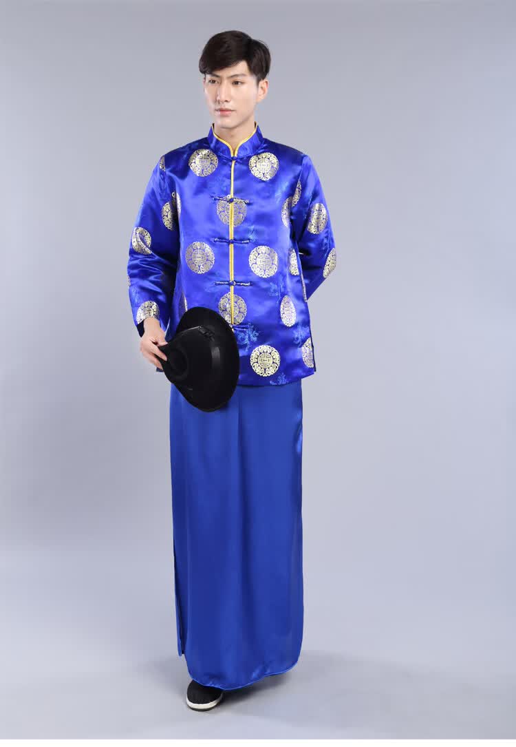 妩纪民国古装地主服装财主员外老爷马褂演出服掌柜管家唐装寿服新郎装