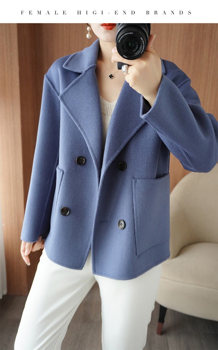 高档轻奢ealv羊绒大衣女双面绒双面短款上衣2022秋冬新款双排扣小个子