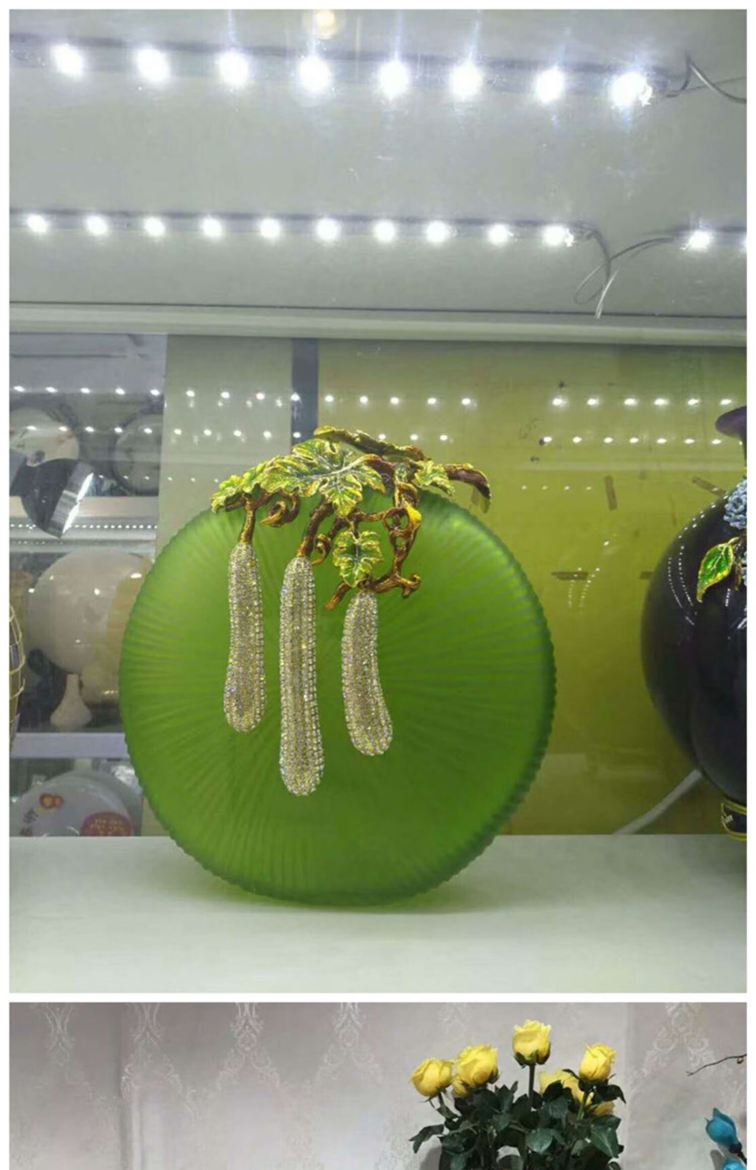 德蒂芙精品欧式珐琅彩绿色花瓶硕果累累手工别墅玄关居家摆件硕果累累