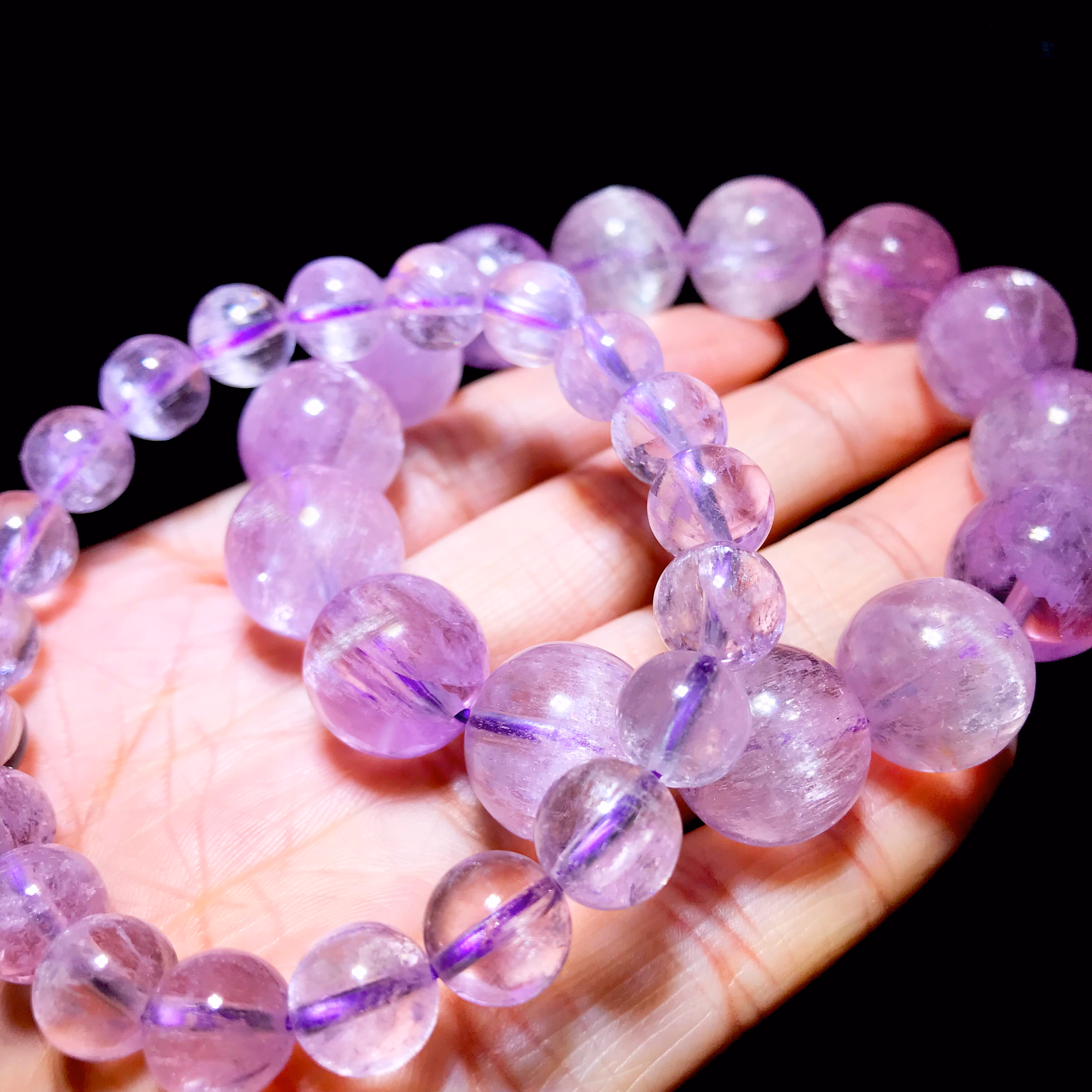 顶盈 紫锂辉石手链 女冰种透体淡紫色猫眼水晶单珠手串 配多宝散珠12