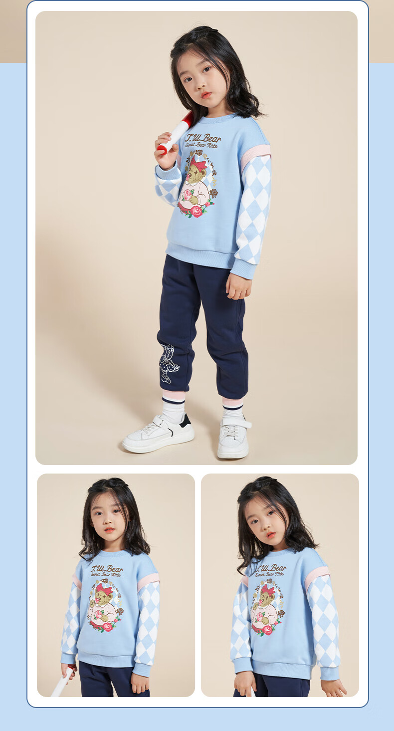 kids小熊童装女童2021年冬季新款可爱印花圆领卫衣 粉色 110cm品牌