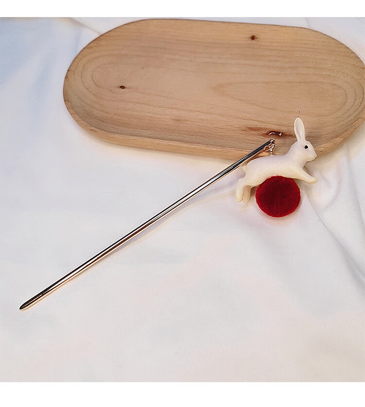 少女古风发簪简约可爱玉兔盘发器日系发钗气质日常簪子复古优雅发夹