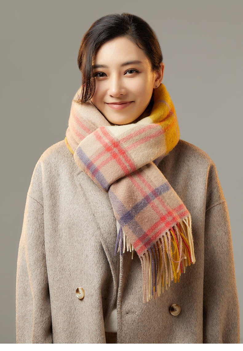 victrnder轻奢品牌绵羊毛围巾女士冬季加厚保暖围脖披肩格子韩版气质