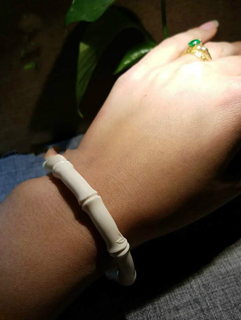 顶妃猛犸象牙手镯贵妃满纹镯子圆条福镯纯手工雕刻竹节镯包邮10圆镯