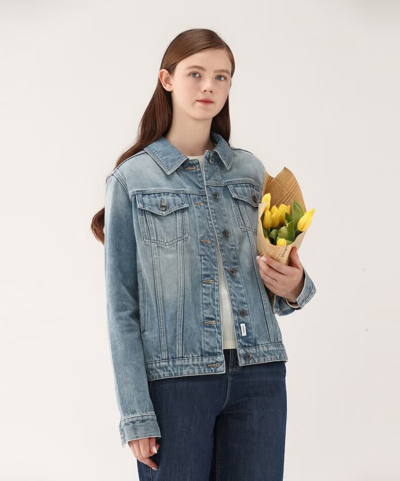 全棉时代女士牛仔外套纯棉宽松女外搭长袖上衣百搭衣服21秋新款中牛仔