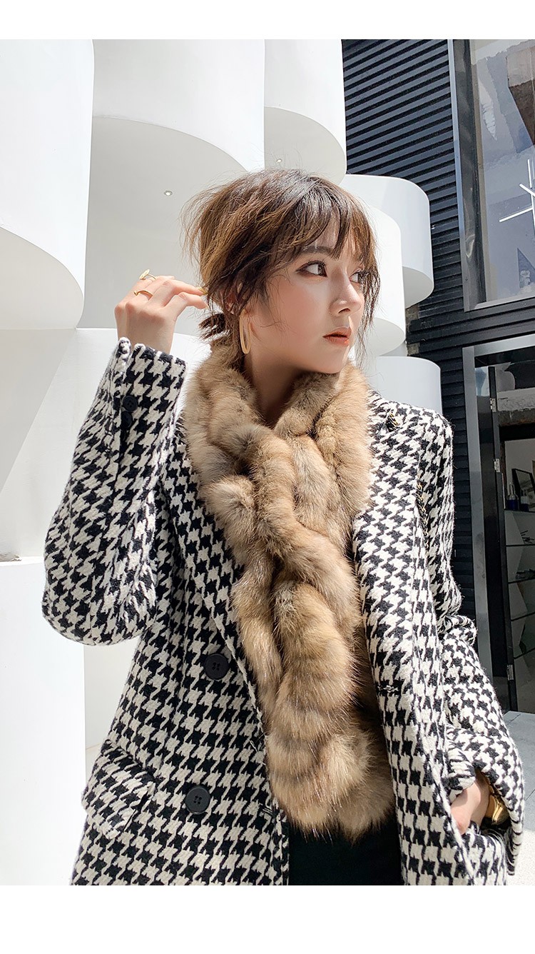 法国轻奢紫貂皮草围巾女春秋貂毛水貂围脖女毛领子毛毛保暖多功能礼盒