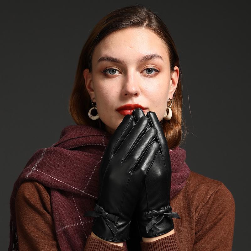 韩版骑行加厚加绒保暖触屏手套防风防水户外开车骑车黑色蝴蝶结均码