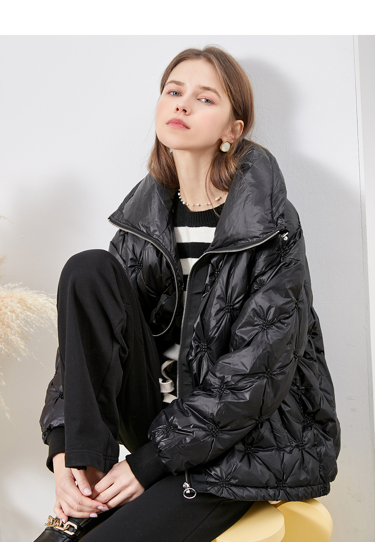 三彩冬季新款立领羽绒服保暖鸭绒肌理外套宽松时尚舒适女绿色16588al