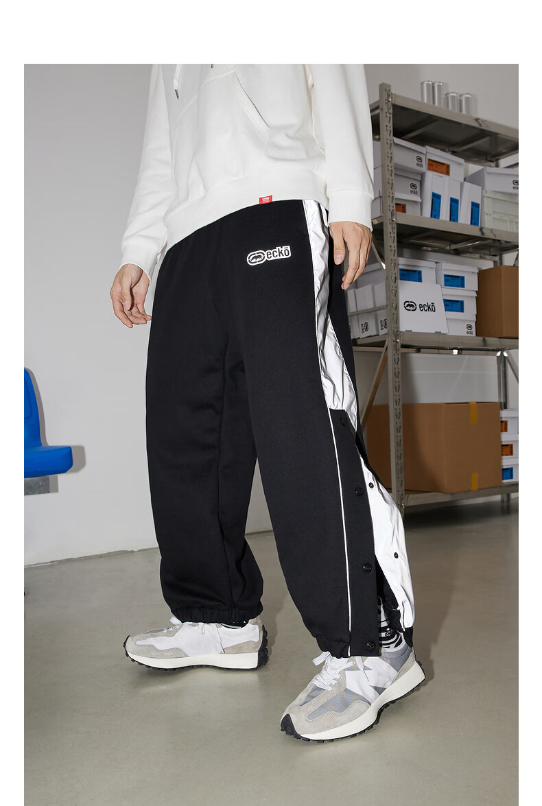 ecko犀牛休闲裤男潮牌2021冬季新款镭射反光宽松排扣运动长裤黑色s