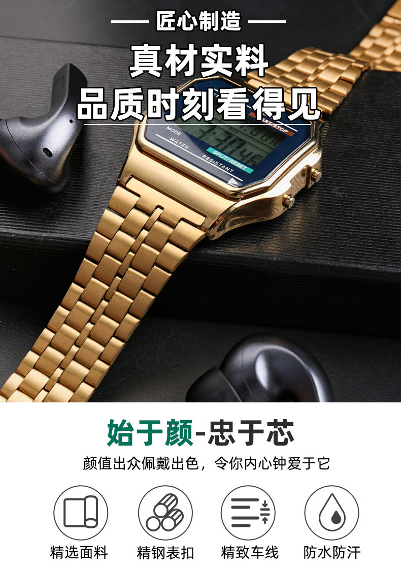 适配卡西欧小金表手表带复古小方块la670a159表带男女表链18mm三珠款