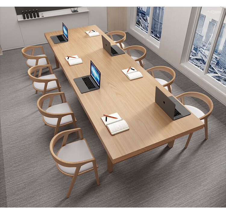 图书馆桌椅组合 简约现代全实木会议桌椅组合长条图书馆大桌子办公桌