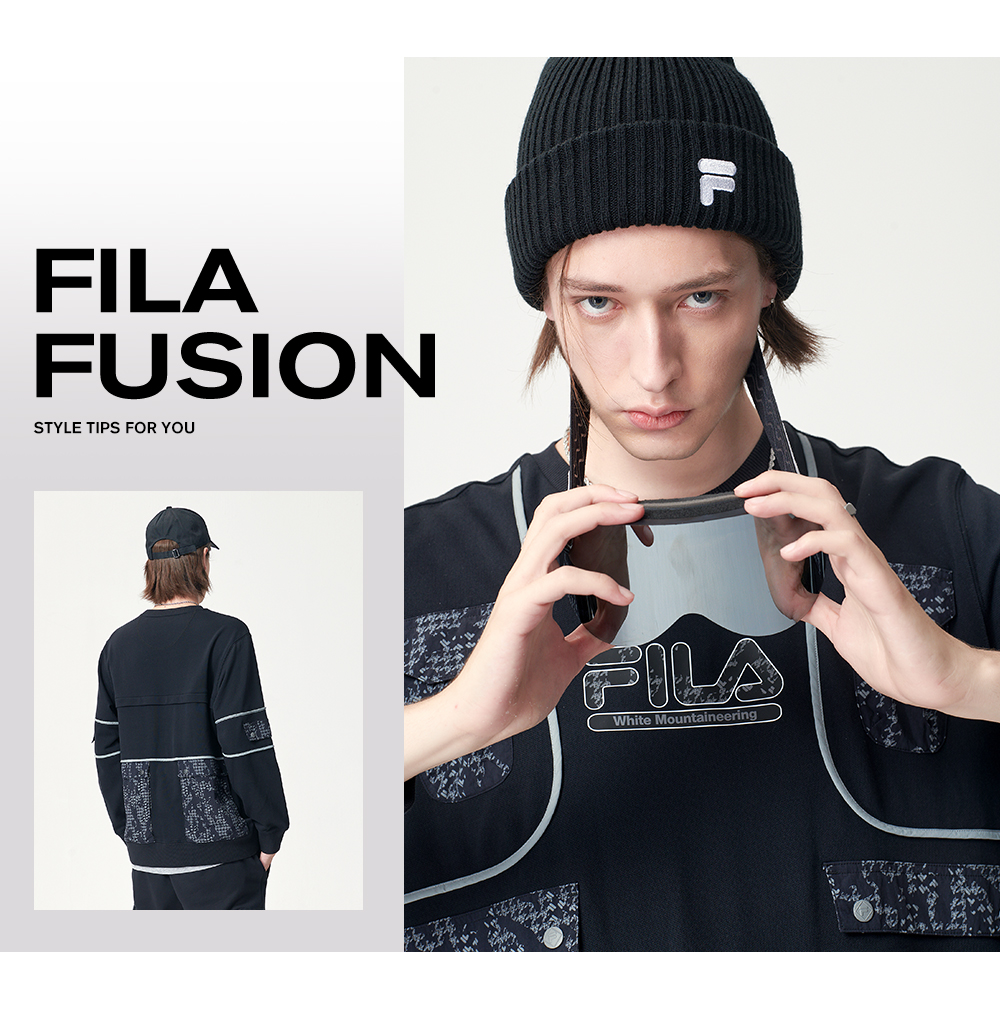 filafusionxwm斐樂潮牌白山聯名男2021冬季潮流寬鬆套頭衛衣男濃墨綠