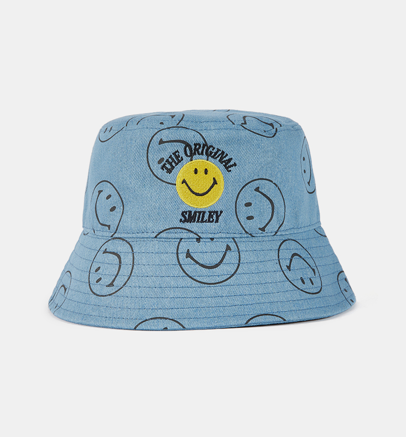 smiley笑脸帽子22春夏新款男女同款情侣盆帽遮阳休闲街头渔夫帽牛仔蓝