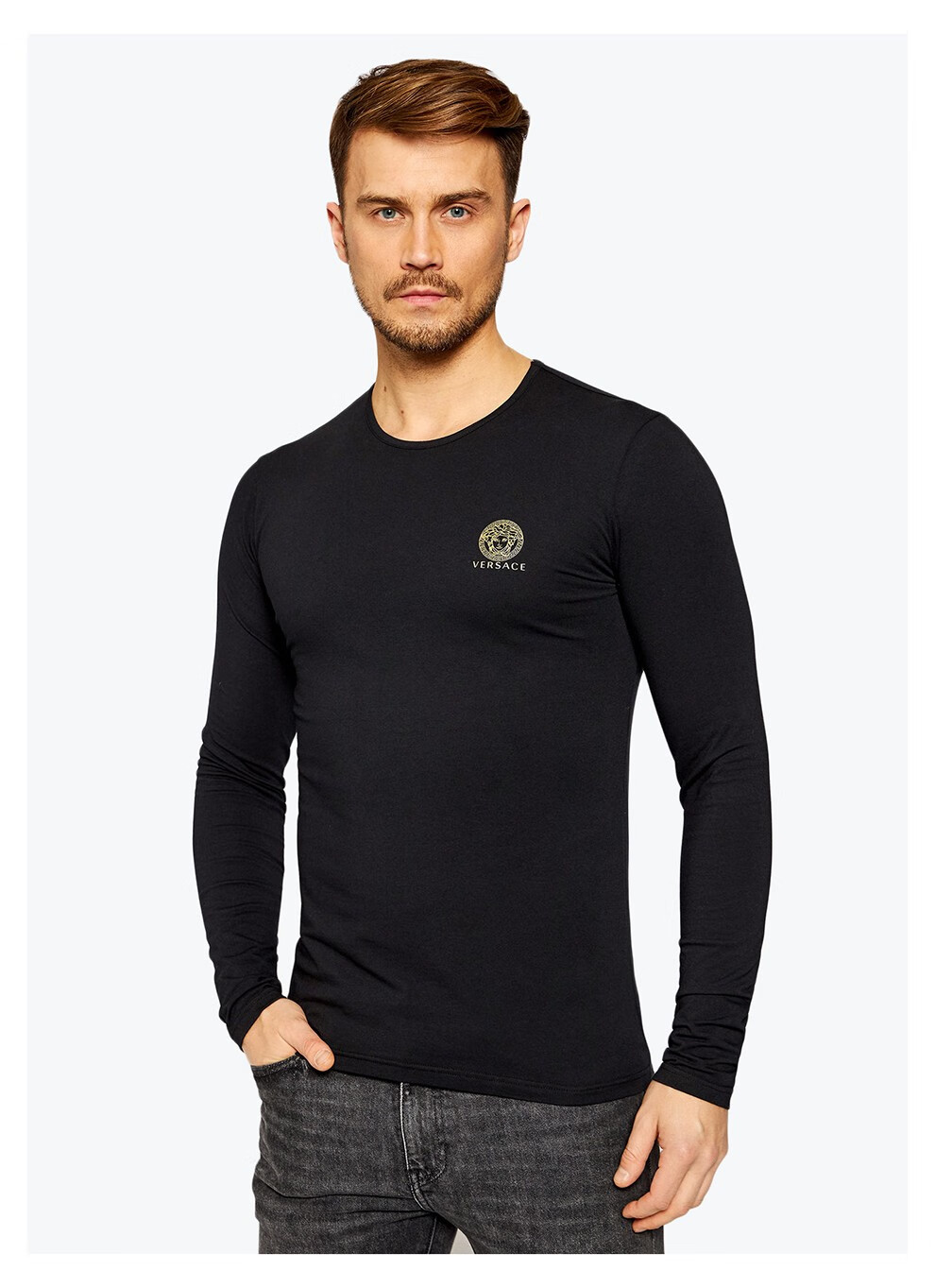 versace范思哲男装男士棉质美杜莎金色印花长袖t恤auu01007a232741a
