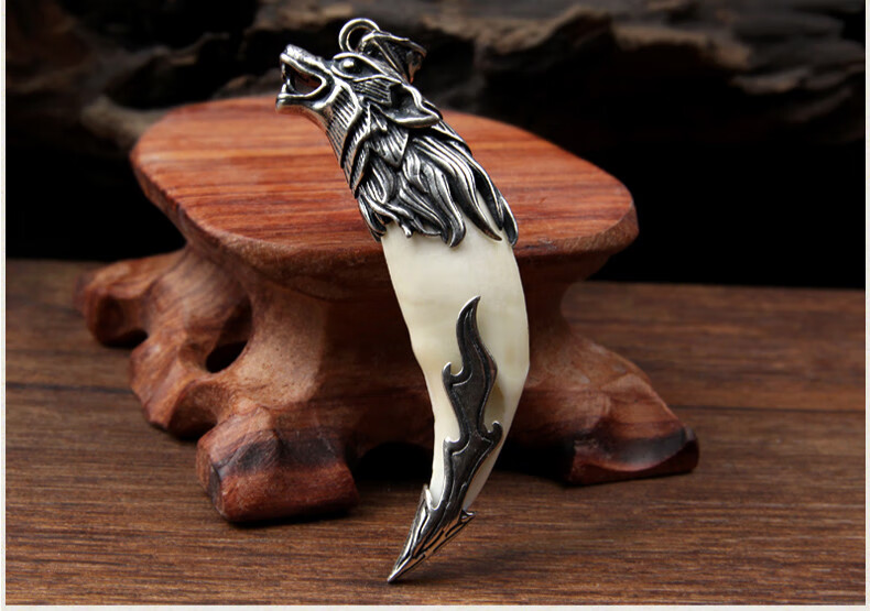 狗牙吊坠银狼牙项链吊坠真獒牙狗牙包镶嵌牙套男情侣定制款成品带牙齿