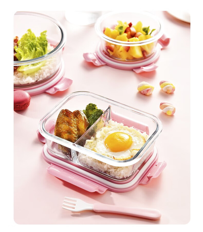 木卫 玻璃饭盒微波炉加热专用碗带盖上班族带饭保温便当盒分隔餐盒