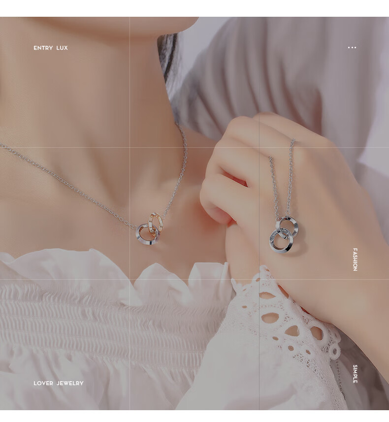 centurykindle小ck双环情侣项链一对环环相扣锁骨链女情侣锁骨链吊坠
