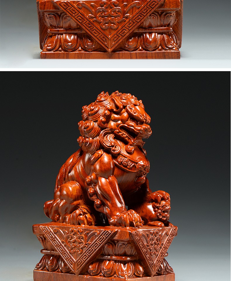 唐砖花梨木雕北京狮摆件家居客厅玄关王府狮工艺品店铺装饰开业礼品