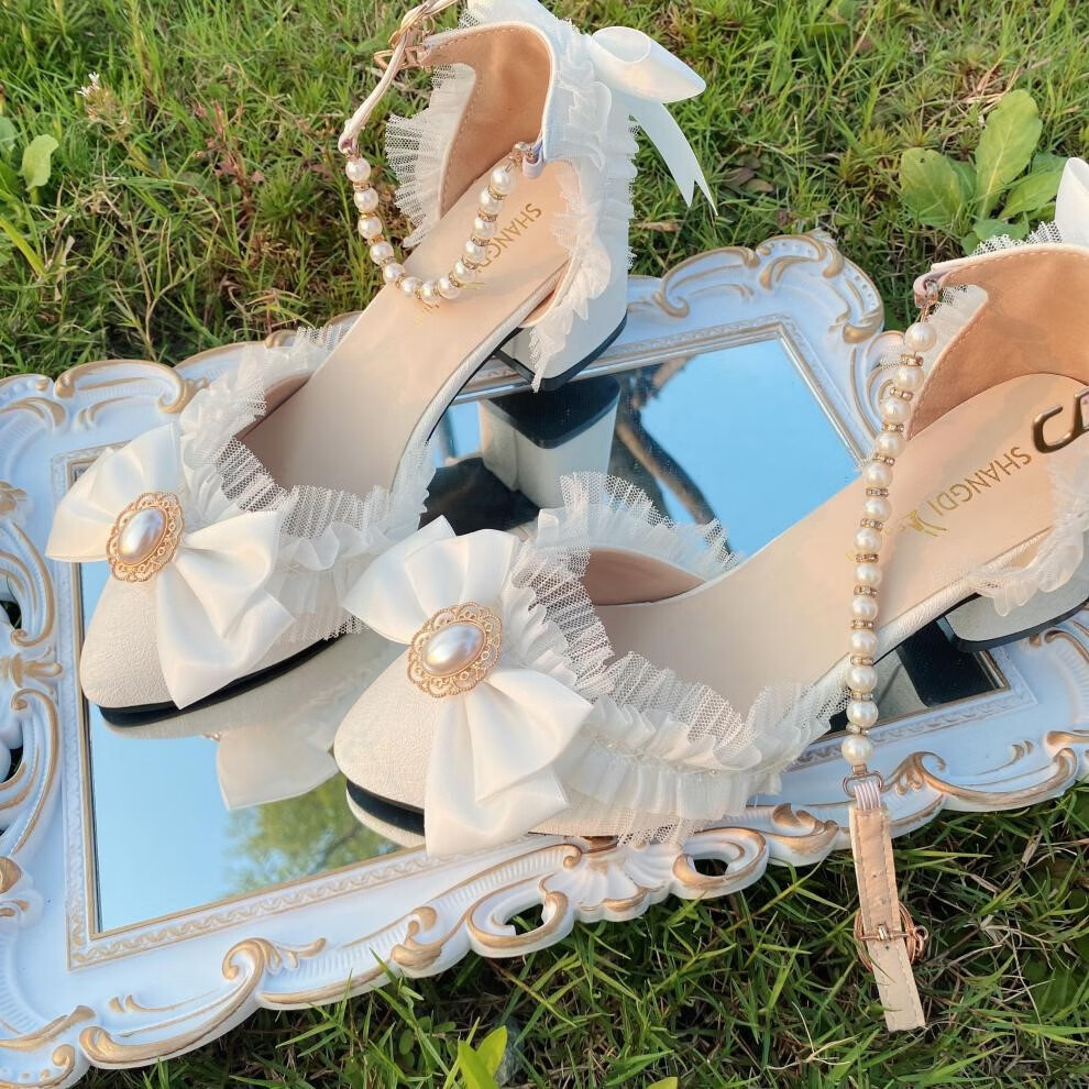 定制不退换花嫁洛丽塔鞋子梅露露ita鞋子蝴蝶结一字扣华丽手作高跟凉