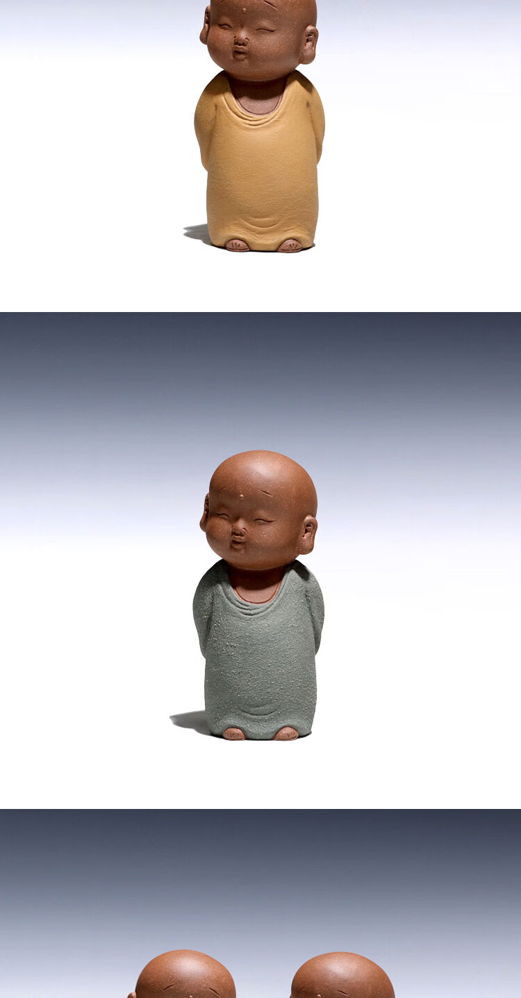 宜兴原矿紫砂全手工功夫茶道配件茶宠摆件静观小和尚绿衣款