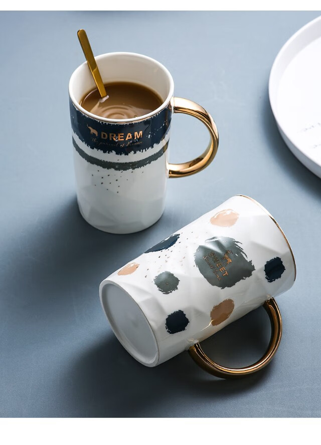 969696陶瓷马克杯陶瓷杯子创意个性潮流马克杯带盖勺简约情侣