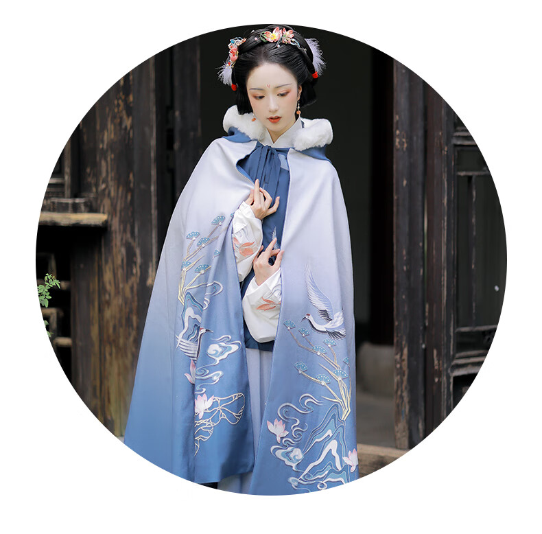 古风刺绣加绒加厚保暖中国风披风秋冬新款 白色斗篷刺绣款均码长度110