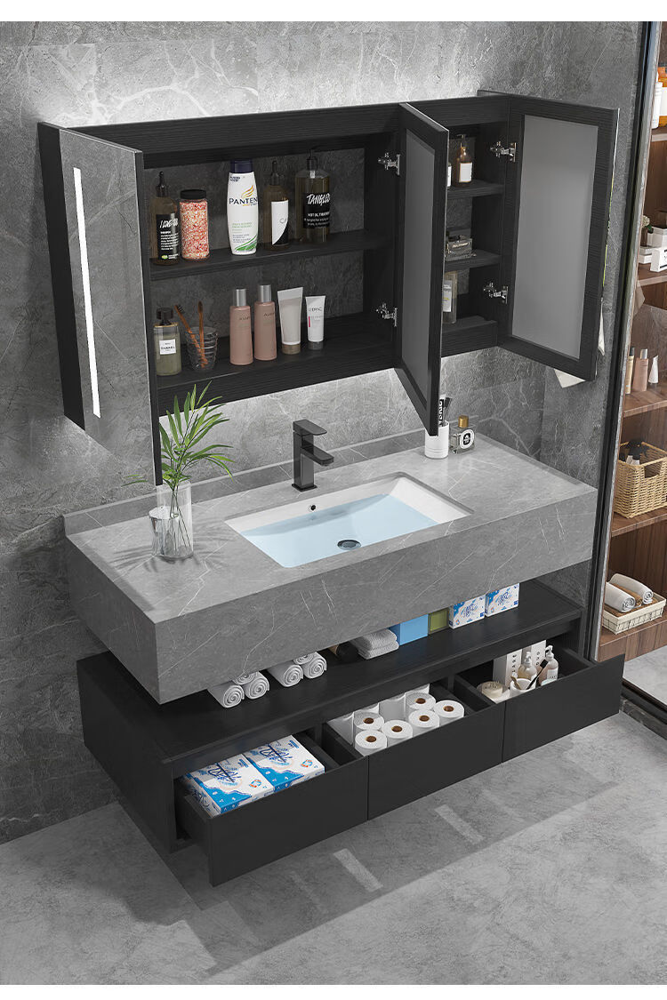 京江岩板浴室柜组合现代简约轻奢洗手池洗脸盆一体卫生间洗漱台面铭