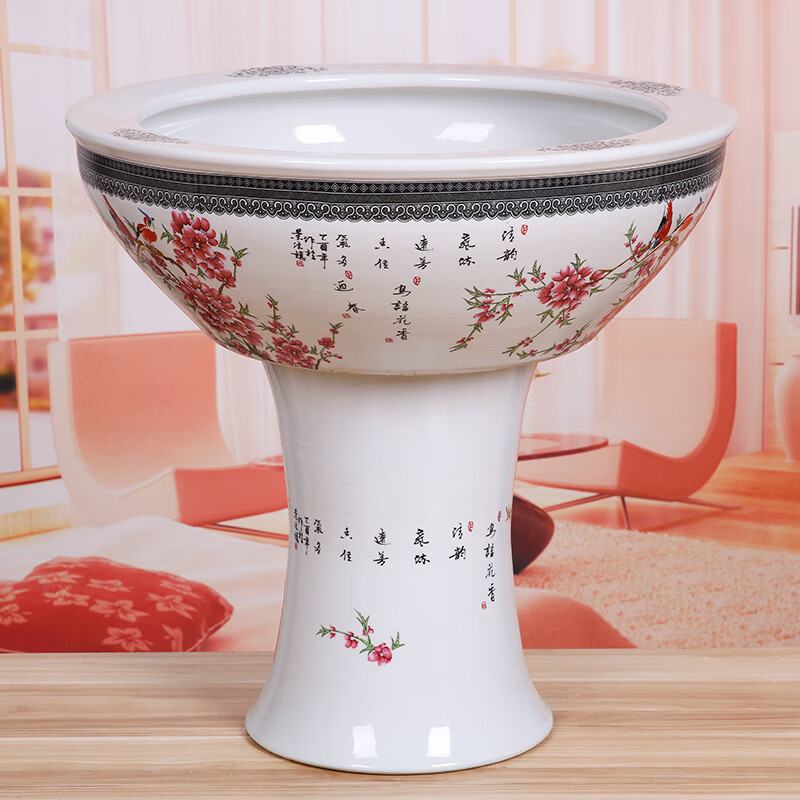 墨绩 鱼缸底架 底柜 陶瓷鱼缸景德镇瓷底座创意金鱼缸高脚水浅乌龟缸