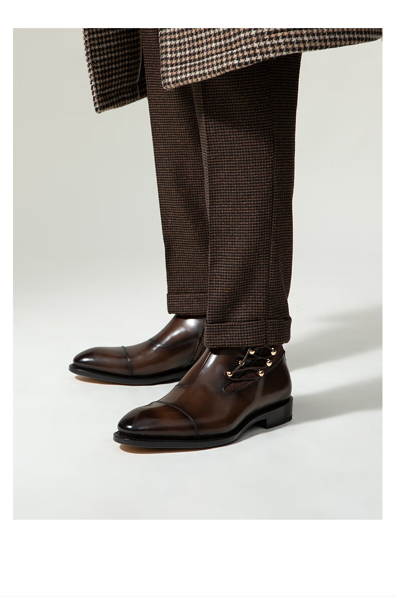 truffaut英伦风短筒牛津鞋固特异手工真皮底侧拉链短靴男商务皮鞋秋冬