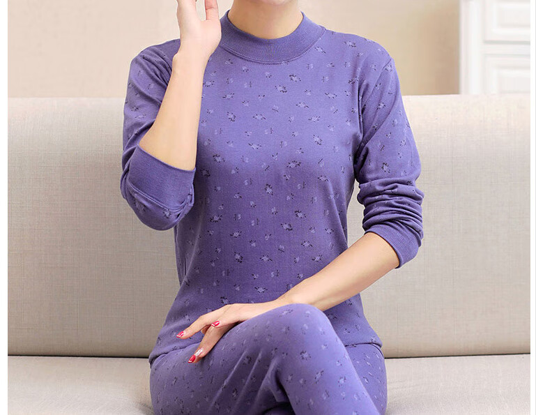 秋衣秋裤棉女士棉棉毛衫中领薄款加大加肥大码中老年保暖套装粉色小花