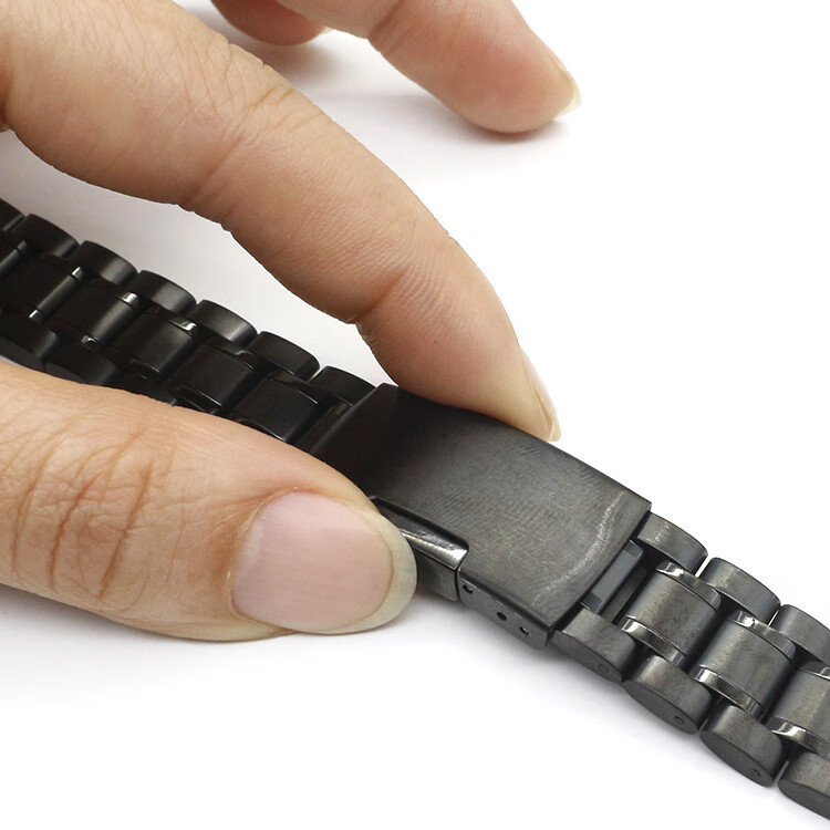 手表带手表钢带平口弧口黑色男表带精钢表链钢带手表配件工具实心黑色
